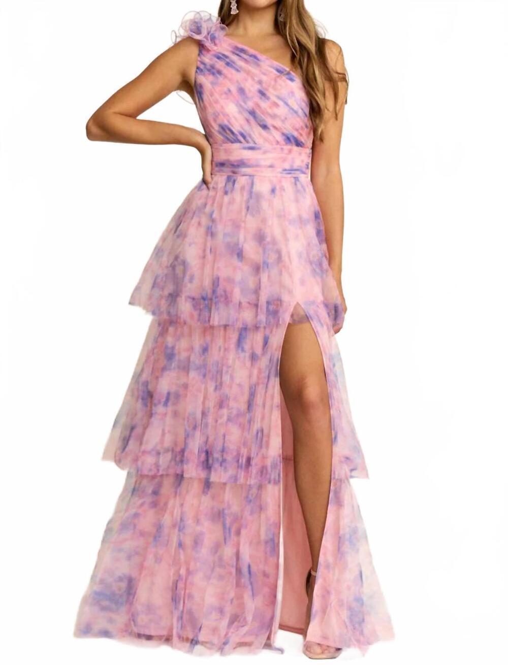 NEW MANIJU one shoulder lace up back maxi dress in pink